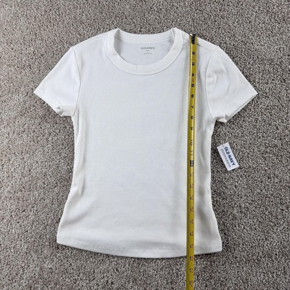 Old Navy Shirt Womens Small White Ribbed Crew Neck Short Sleeve Tee T-Shirt - Picture 6 of 8
